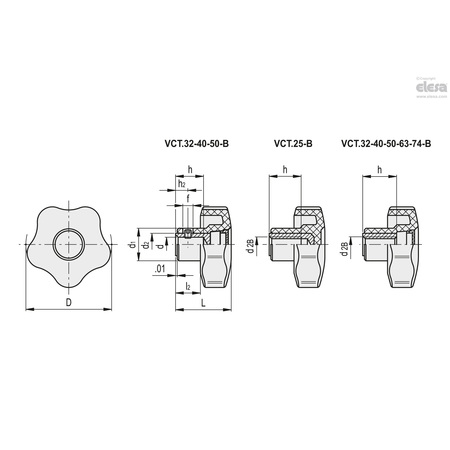 Elesa Brass boss, threaded hole, with cap, VCT.25 B-10-32-C9 VCT-B (inch sizes)